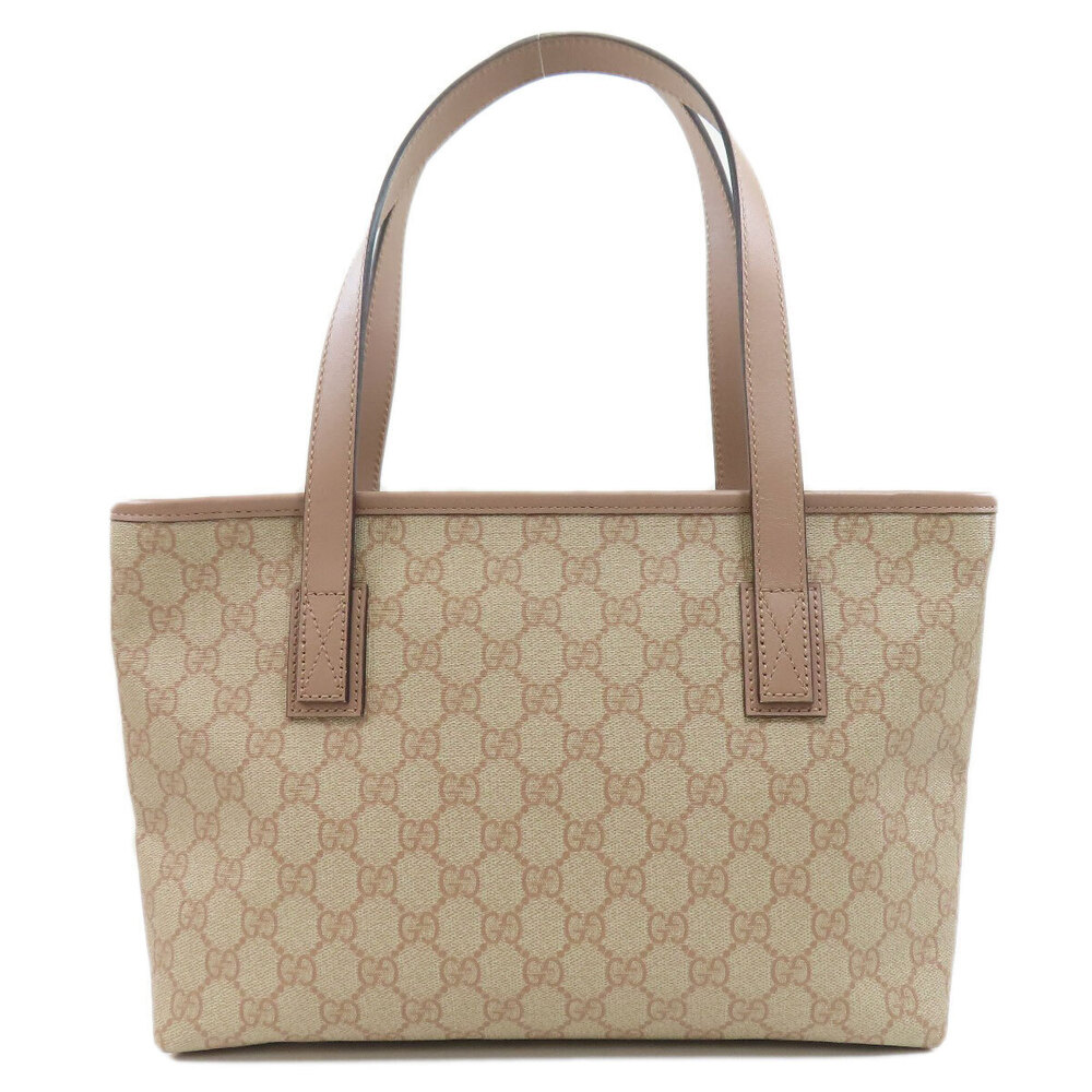Gucci GG beige leather canvas Supreme bag tote pink